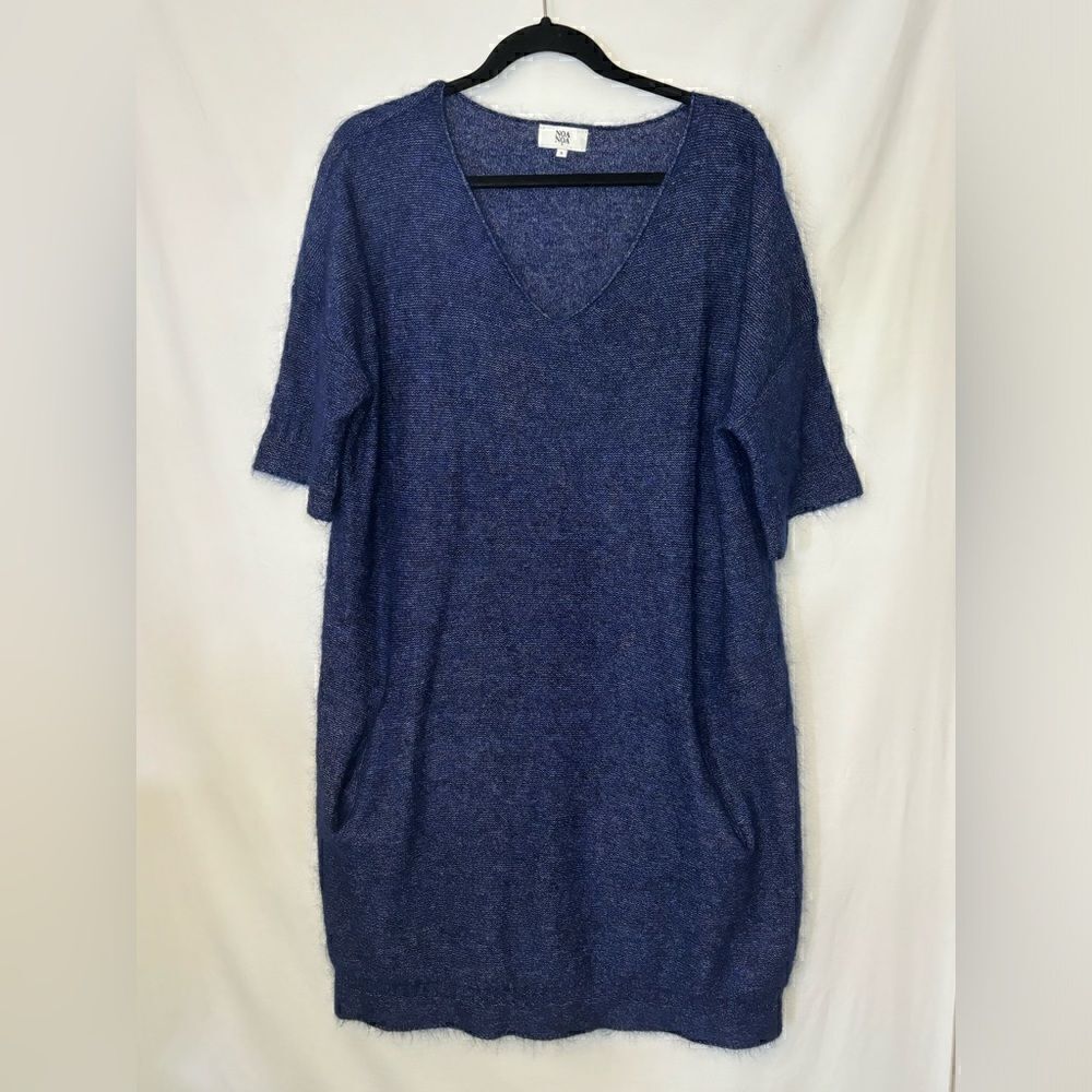 Noa Noa EUC blue mohair short sleeve oversized pocketed dress Size large